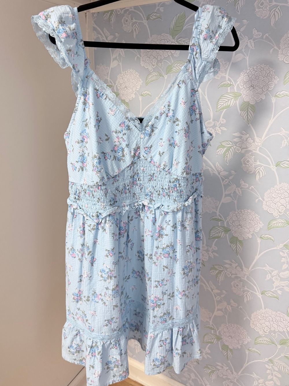 wild fable Light Blue Floral Ruffle Mini Dress